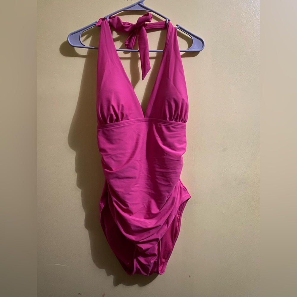 Tommy Hilfiger Shirred Halter One Piece Swimsuit